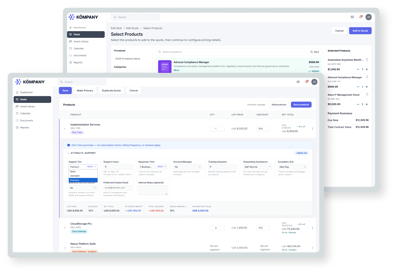 CPQ product dashboards 