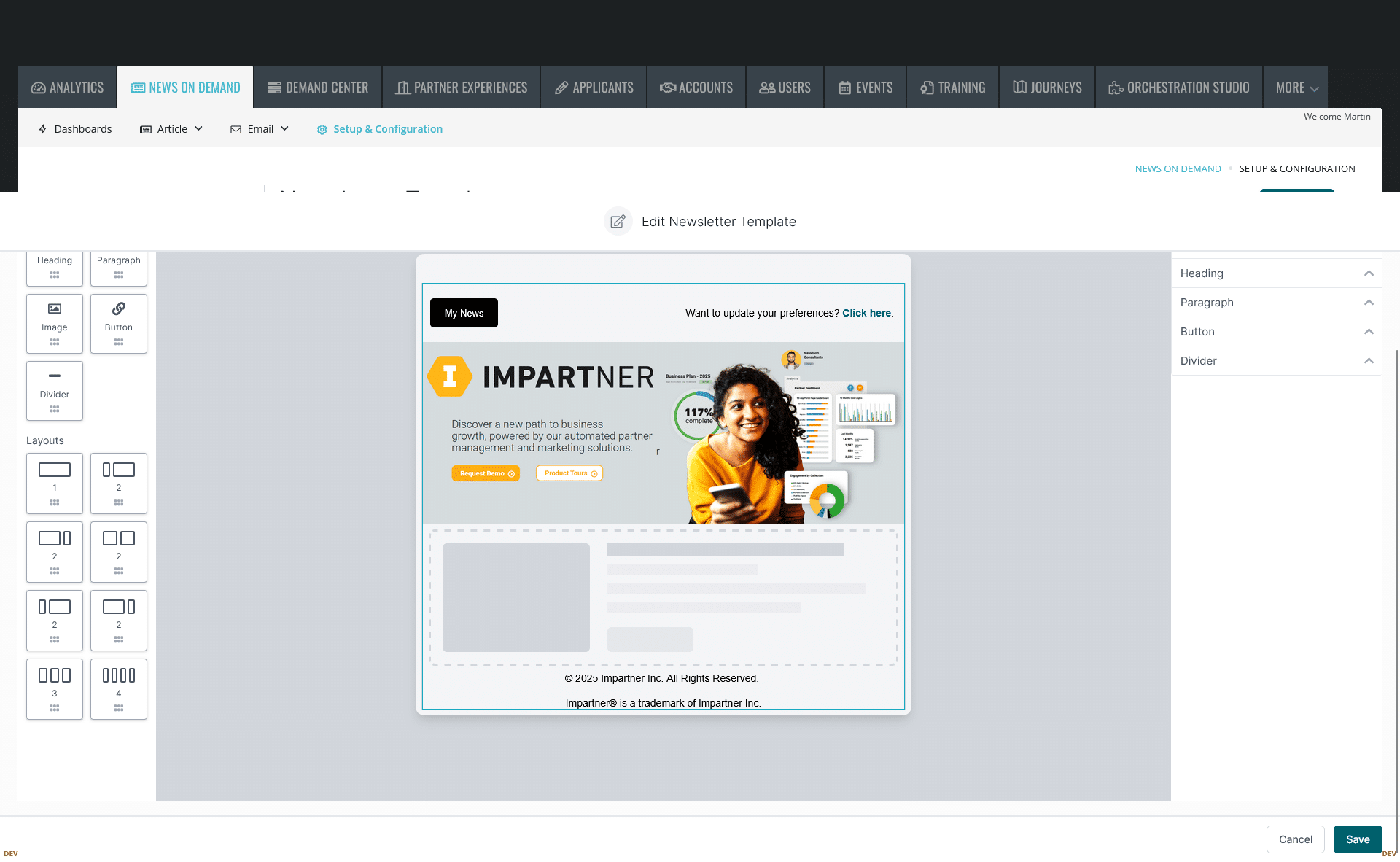 News on Demand dashboard